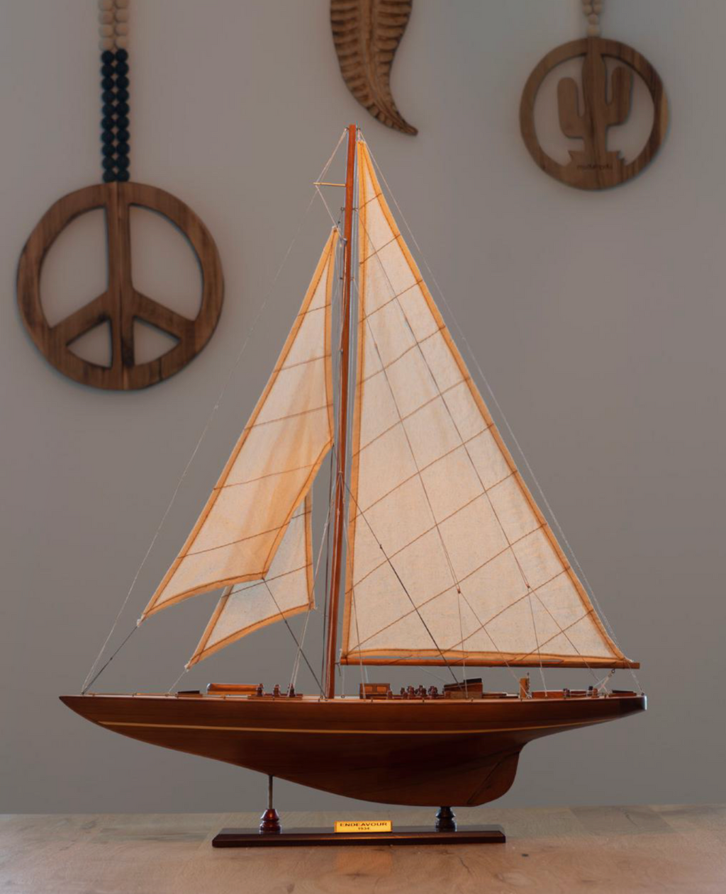 com-four® Maritime Decoration, Sailing Ship and Fish Made of Wood