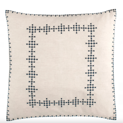 Cross-Stitch Linen Navy Sham