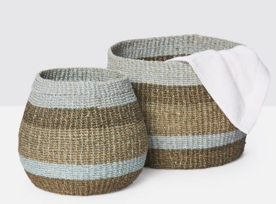 Samal Striped Basket Set - Soft Blue & Gray Combo