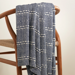 Archer Woven Cotton Throw - Navy & White