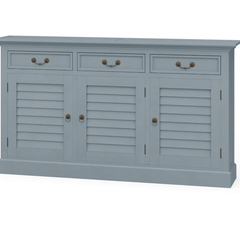 IN STOCK NOW! Bahama Shutter 3 - Door Narrow Sideboard in Weathered Ocean Blue - Our Boat House