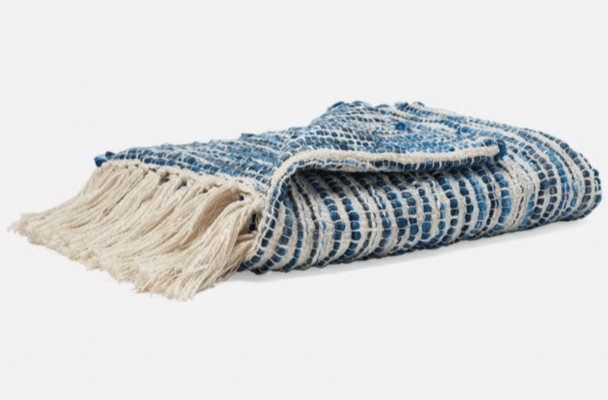 Juno Woven Throw - Natural & Blue - Our Boat House