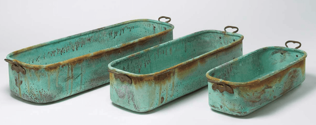 Verdigris Copper Planters with Handles - s/3 - Our Boat House