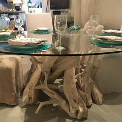 Hampton Driftwood Dining Table Base to accommodate Round Glass Top - Larger Spaces 54